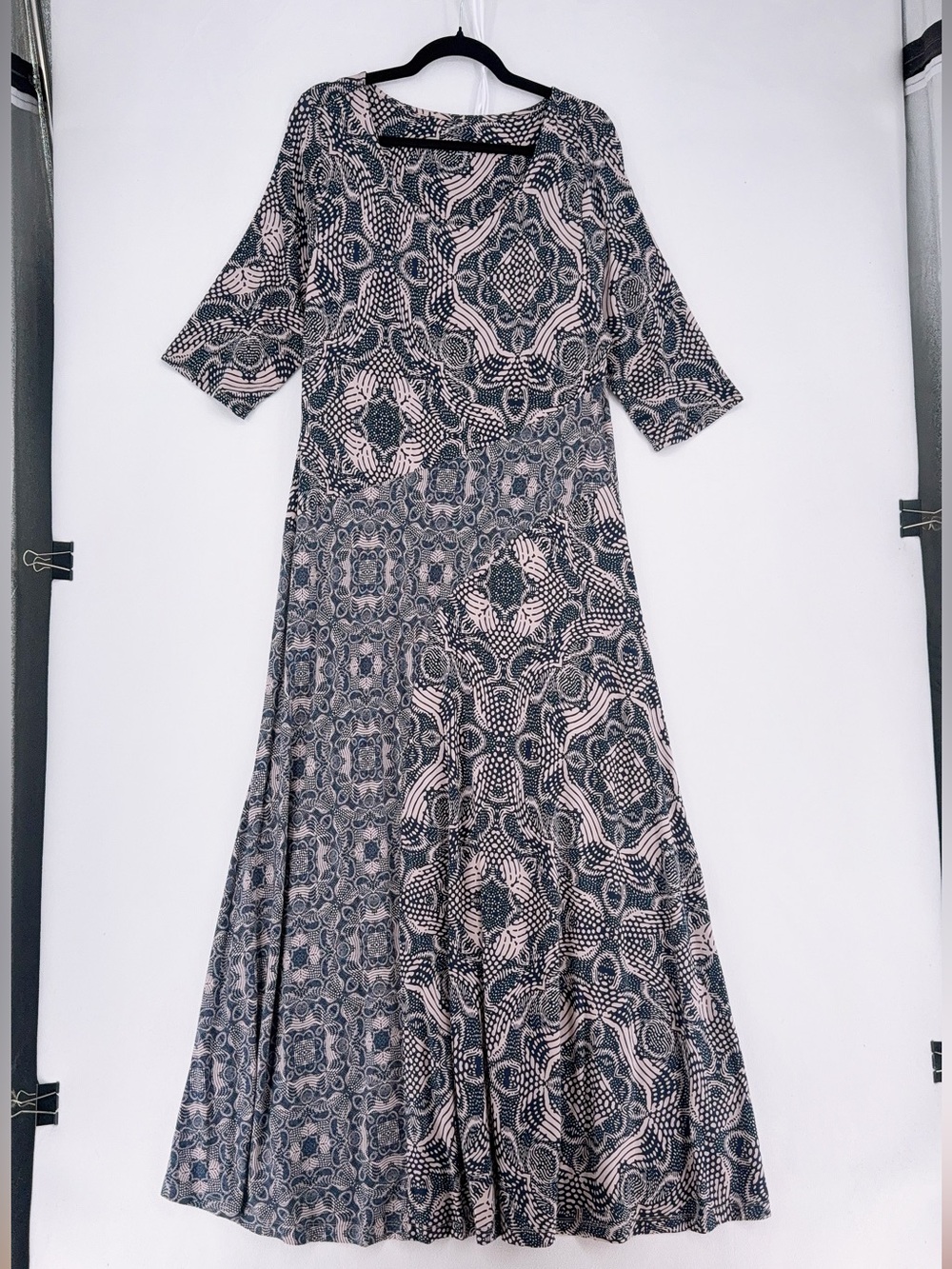 Soft Surroundings Juliette Jersey Dress XL Maxi Dark Navy Neutral Tile - Picture 2 of 9